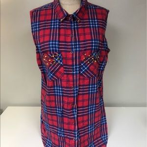 Flannel Print Short Sleeve Button Up